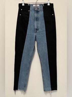 E.L.V. Denim • 31 • Contract Two-Tone Black & Blue High-Waist Denim Jeans